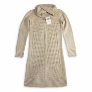 NWT Boston Proper Sand Chunky Sweater Dress XS Cowl Neck Geometric Knit